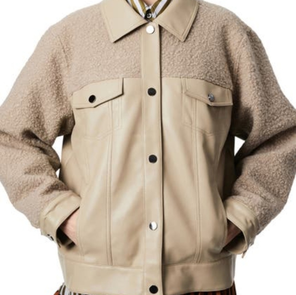 Bernie Faux Leather & Shearling Trucker Jacket